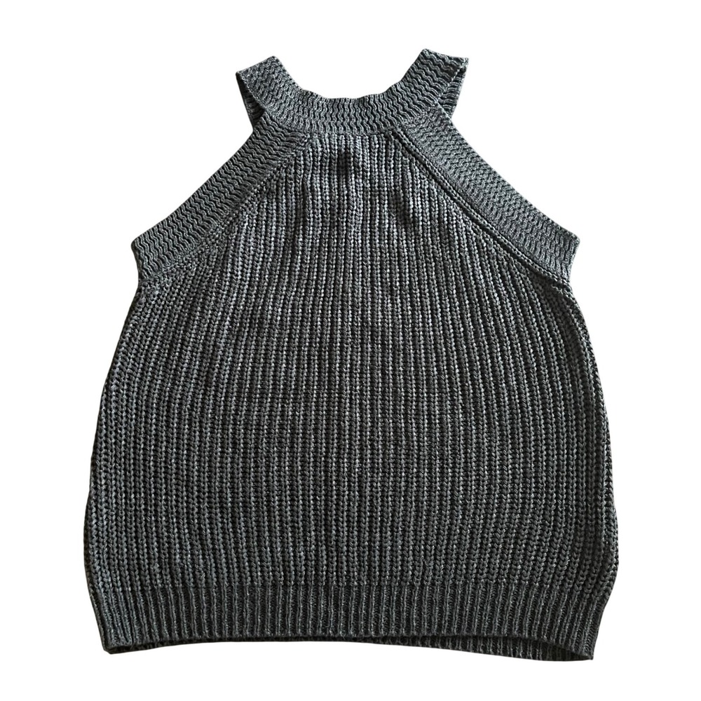 Black Ribbed Knit Halter Tank Top High Neck Sleeveless Sweater‎ Medium